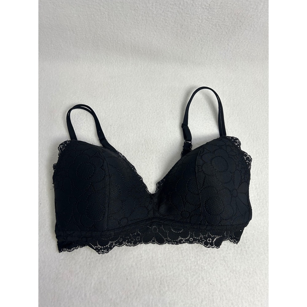 Boho Romantic Aerie Womens 34D Black Wireless Floral Lace Padded Bralette Bra